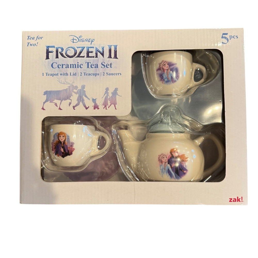 Zak Designs Disney Frozen II Ceramic Tea Set Kids White Elsa Anna 5pc New